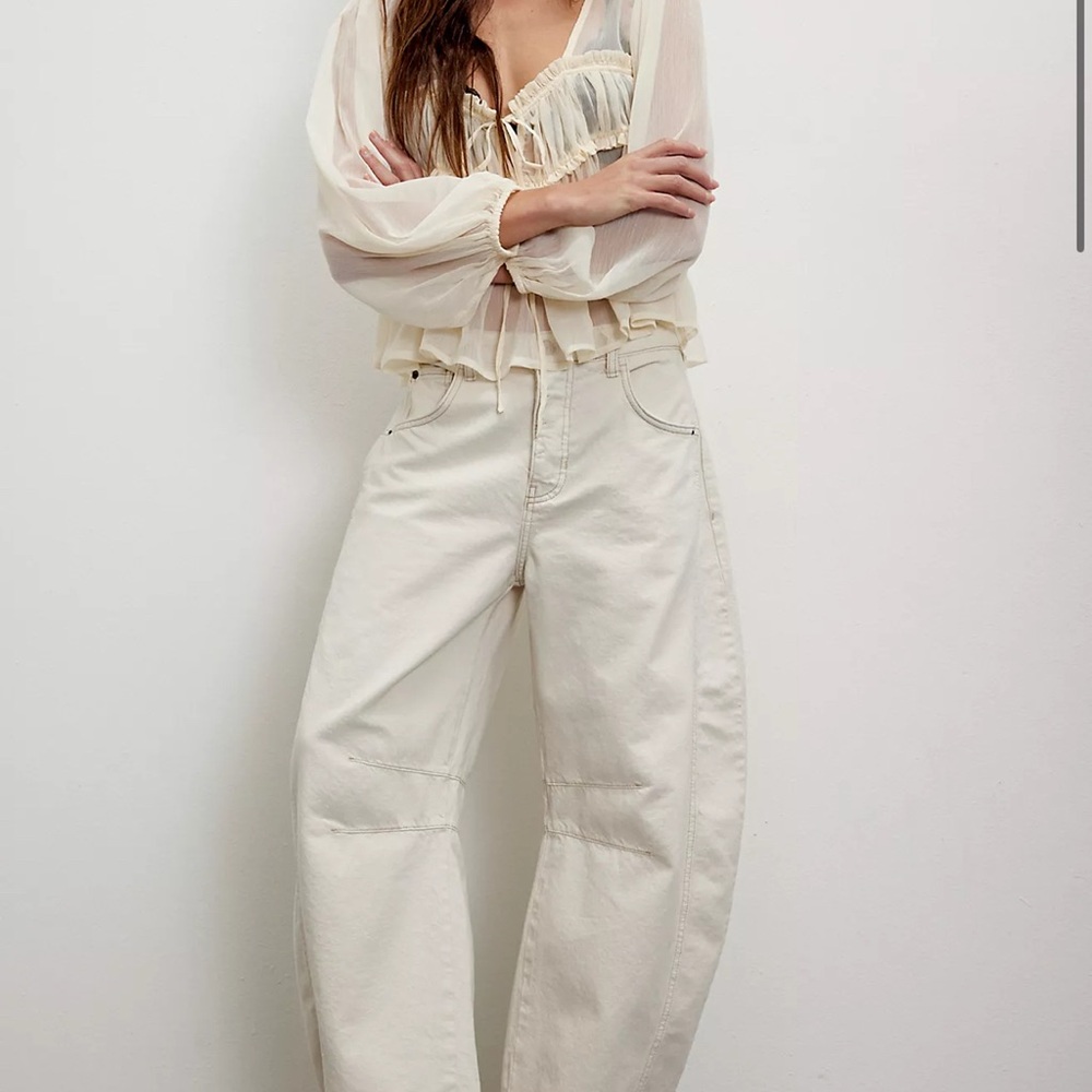 Free People Cream Wide-Leg Jeans